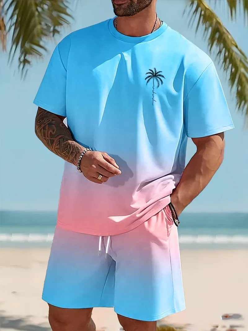 Hawaiian Style Men's T-shirt Beach Pants Suit Daily Casual Stylish Men's Short-sleeved Top Outdoor Vacation Men's Athletic Short