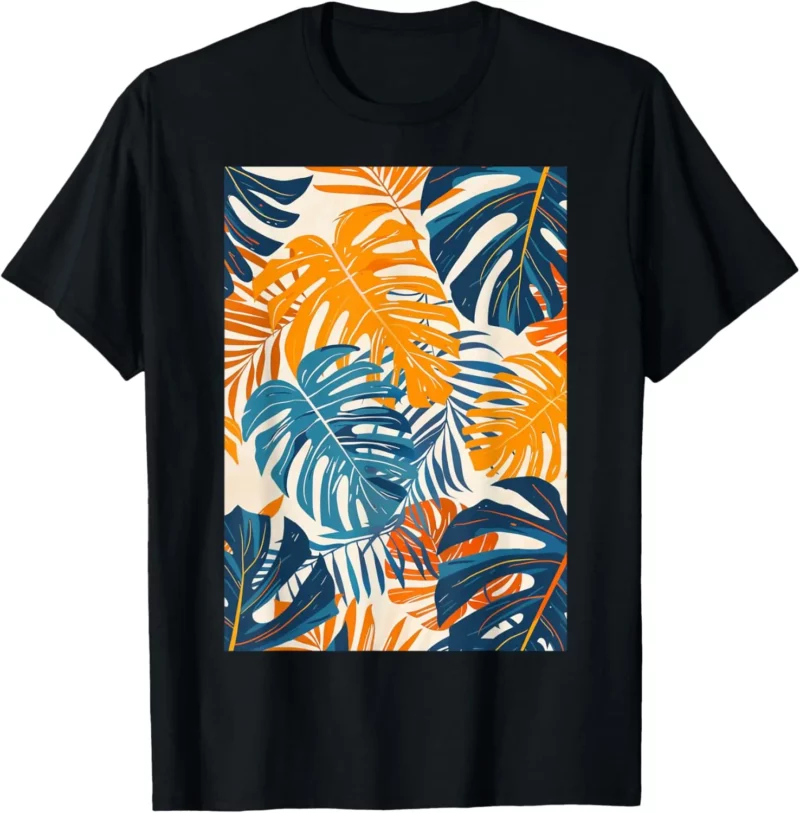 Tropical Leaves Pattern Art Graphic Vintage T-Shirt