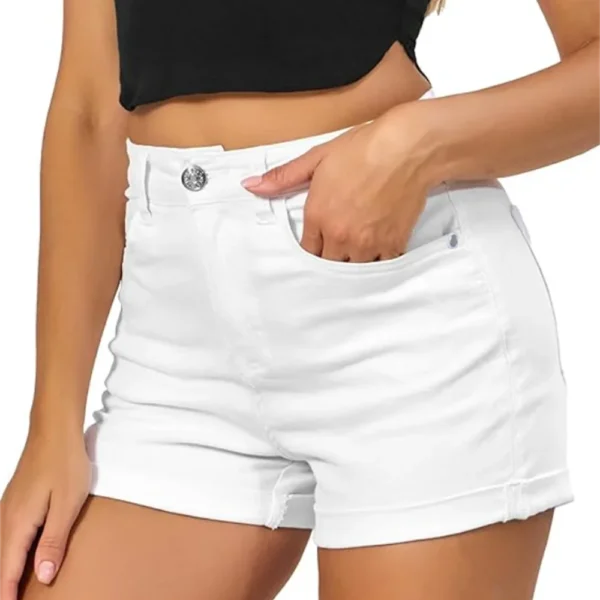 Women Color Short Pants Stretchy Comfy Skinny Denim Shorts Pants Button Front Casual Breathable Stretch High Rise