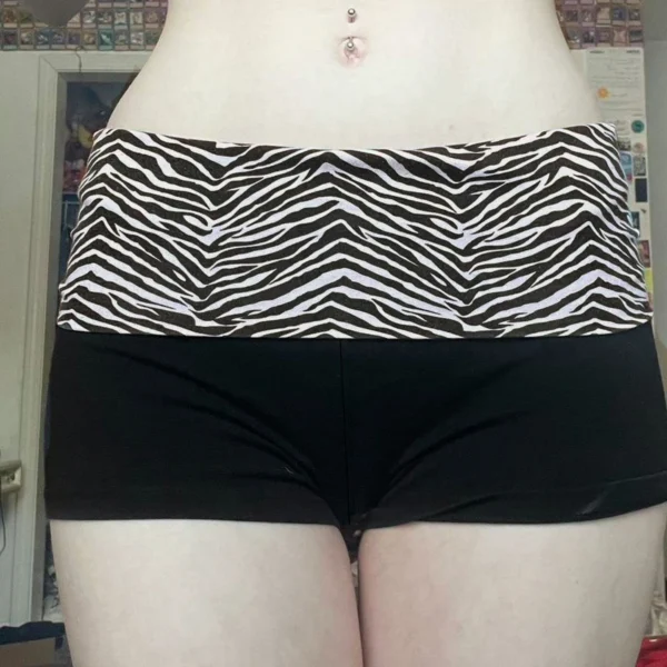 SUCHCUTE Casual Zebra Print Elastic Shorts Female Skinny Low-waisted Mini Short Y2K Harajuku Slim Bottoms Summer Homewear 2025