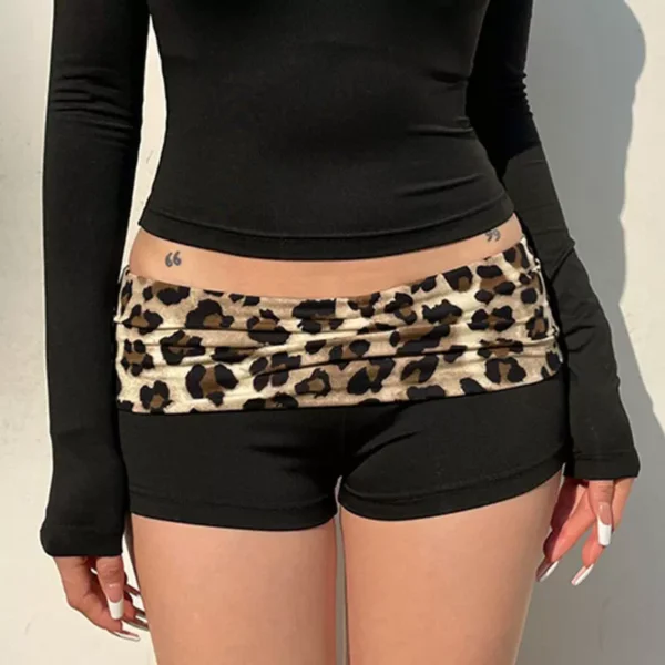 Contrast Patchwork Leopard Low Waist Slim Sexy Booty Shorts Womens Baddie Outfits