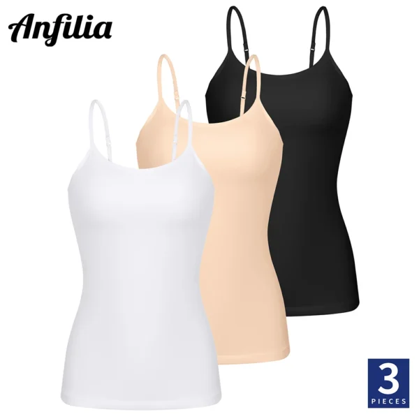 Anfilia Women Cotton Shelf Bra Camisole Tops Adjustable Spaghetti Strap Tank Top Summer Cami Shirt 3 Pack (No Padded)
