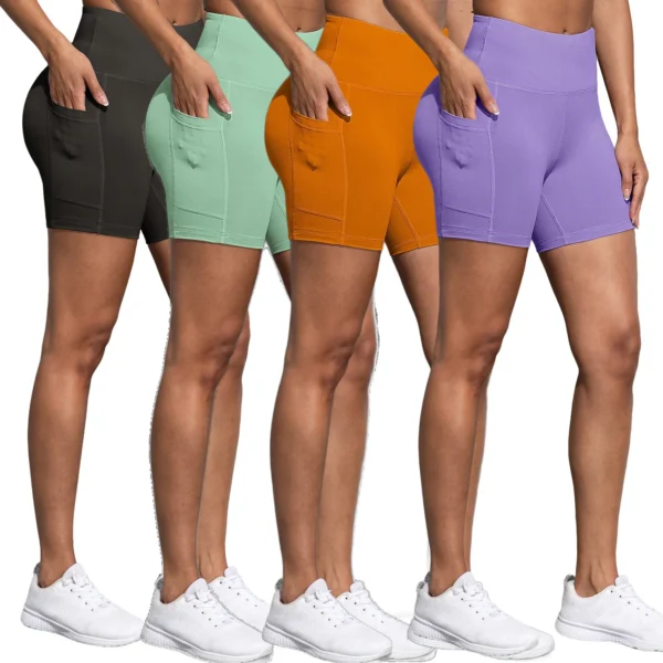 Women Shorts with Pockets Sexy Butt Lifting Fitness Cycling Tights Slim Solid Color High Waist Sports Shorts Casual Fashion Wear