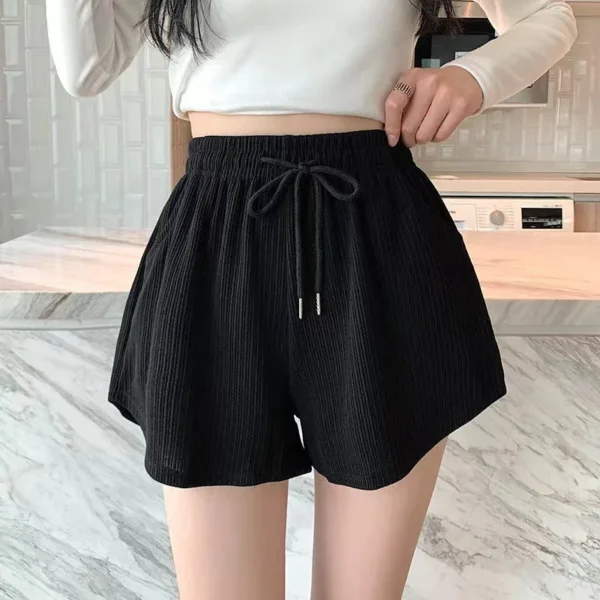 Women's casual drawstring sports shorts summer slim fit high waist yoga A-line shorts loose women's running straight shorts